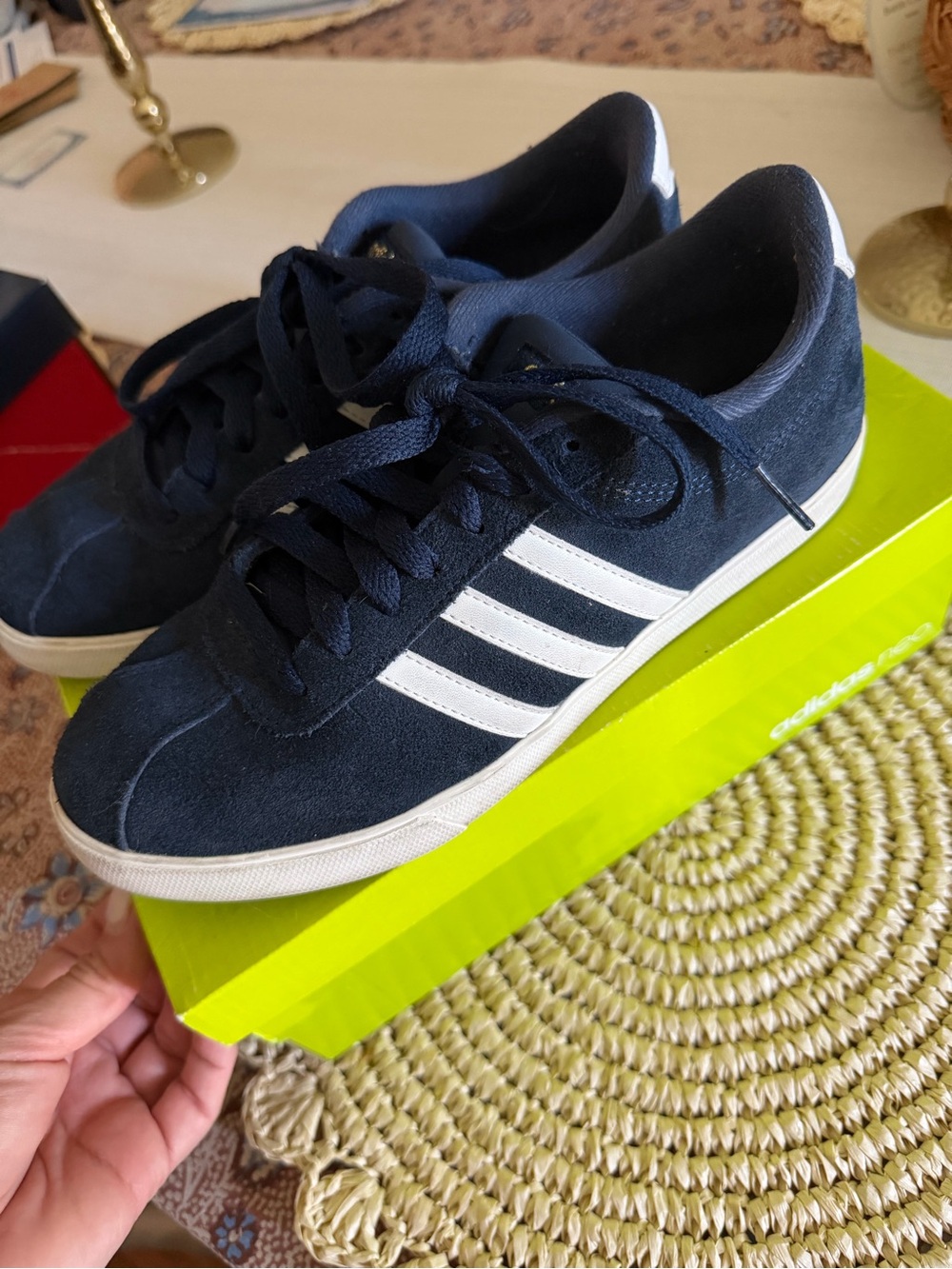 adidas Navy Suede Sneakers with White Stripes